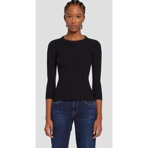 NWT 7 For All Mankind Black Open Back Knit Top Size L 3/4 Sleeve Ribbed